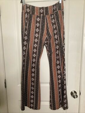 No Boundaries Brown Knit Flare Pull On Pants XL (15-17) Boho Hippie Festival